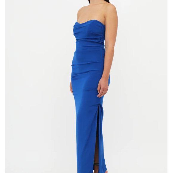 Nicole Miller blue ruched maxi/prom/evening dress - Picture 1 of 5